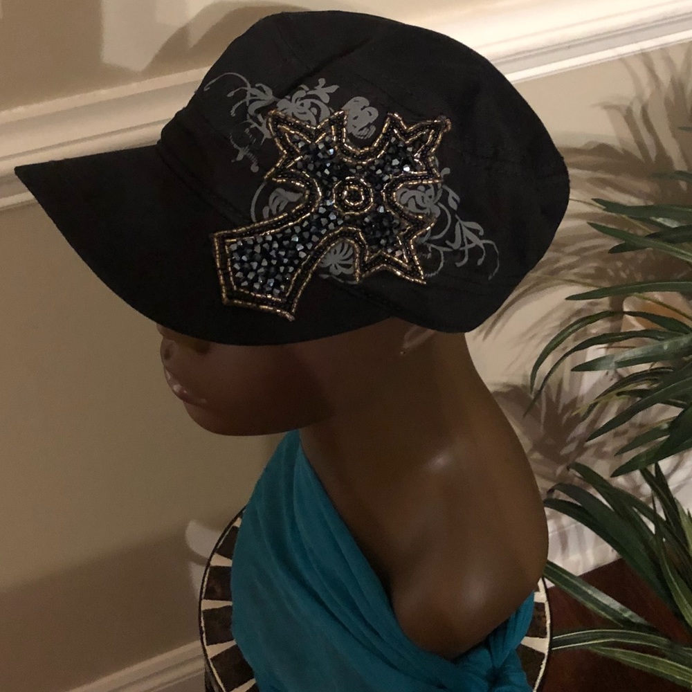 Black hat with cross emblem. ***Like New***